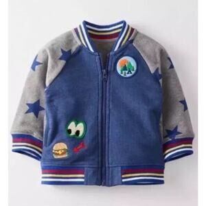 Hanna Andersson Bomber Varsity Jacket Boys 3-6 Months Blue Coat Dragon Patch